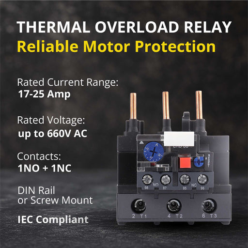 Thermal Overload Relay LR2-D13 (17–25A) – Motor Protection Relay with 1NO/1NC, IEC Rated, DIN Rail Mount