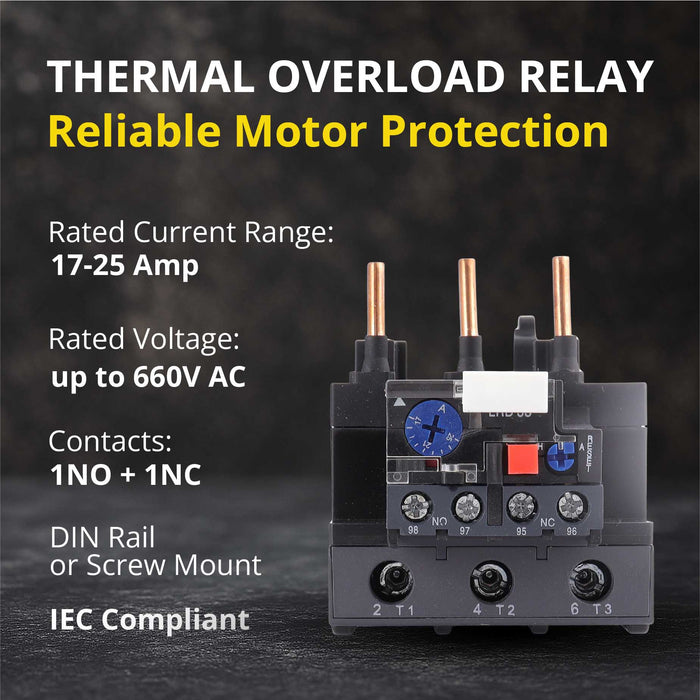 Thermal Overload Relay LR2-D13 (17–25A) – Motor Protection Relay with 1NO/1NC, IEC Rated, DIN Rail Mount