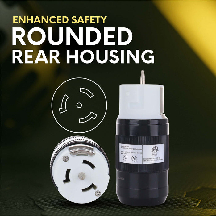 50 Amp Generator Plug (Female), Connector, 125 Volt/250 Volt, CS6364 50A Twist Lock RV Plug - CS6365, Twist Lock Adapter, 12500 Watts 3 Pole 4 Wire