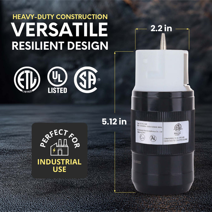 50 Amp Generator Plug (Female), Connector, 125 Volt/250 Volt, CS6364 50A Twist Lock RV Plug - CS6365, Twist Lock Adapter, 12500 Watts 3 Pole 4 Wire