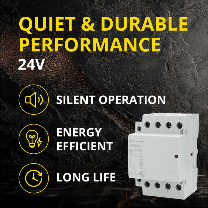 Shopcorp 63A 4 Pole IEC NC Contactor -  24V Coil for HVAC, AC, Motor Load and Lighting