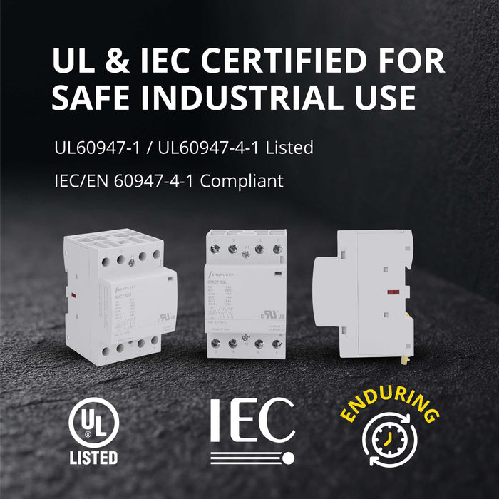 Shopcorp 63Amp AC/DC 4 Pole Normally Open UL Listed Contactor, 24V Coil, IEC 400V DIN Rail