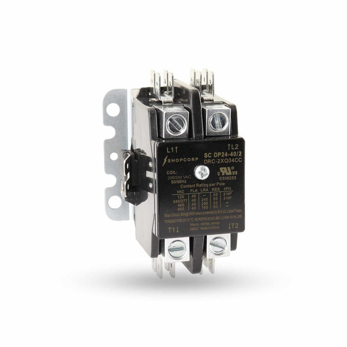 Shopcorp 40 Amp 2 Pole Definite Purpose Contactor | 50A RES, 240V Coil, UL Listed for HVAC, Lighting & Motor Load Applications