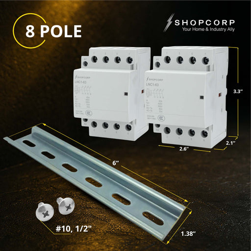 Shopcorp 50A 8 Pole (4 pole x 2 units) NO Contactor - 110/120VAC Coil, DIN Rail and Screws for HVAC, AC, Motor and Lighting