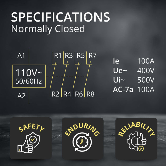Shopcorp 100A Contactor 4 Pole Normally Closed IEC 500V, 110/120VAC Coil for HVAC, Motor & Lighting