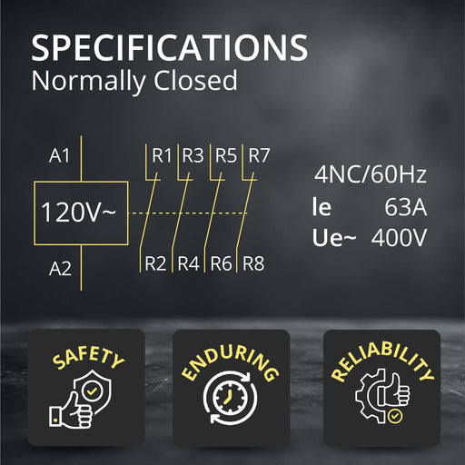 Electrodepot 63A 4 Pole Normally Closed 400V Contactor - 110/120VAC for HVAC, AC, Motor Load and Lighting