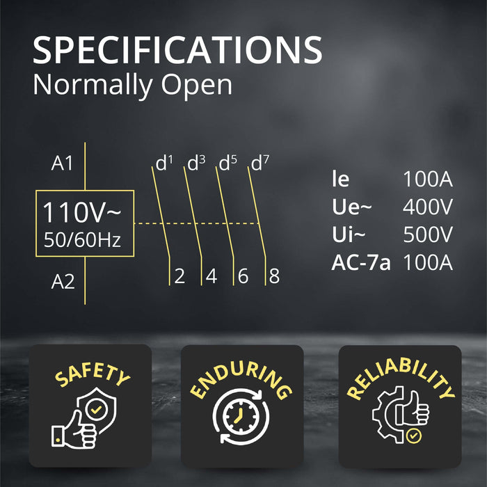 Shopcorp 100 Amp Contactor 4 Pole Normally Open 110/120VAC Coil - IEC 500V for Lighting, HVAC