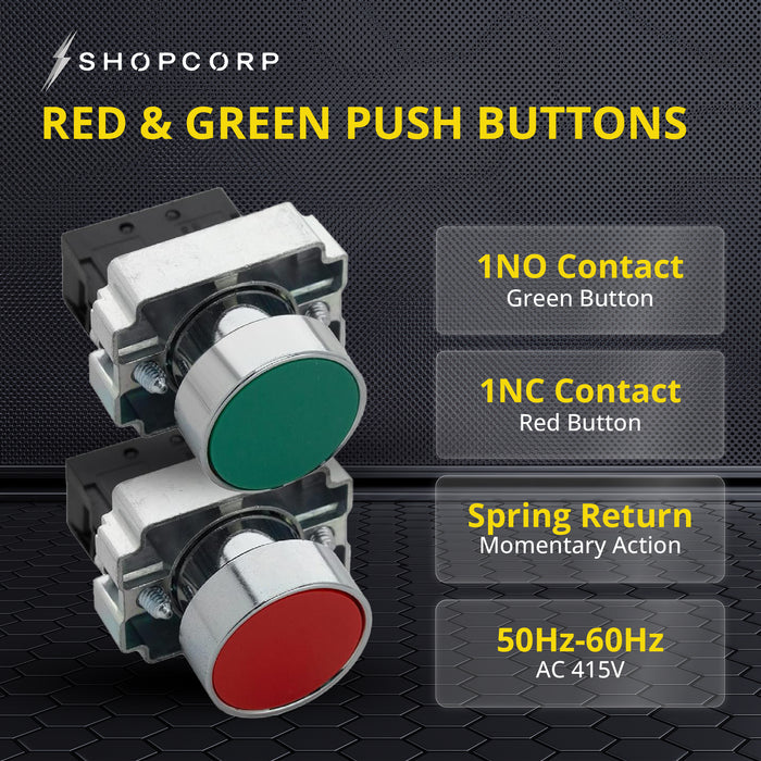 Shopcorp 22mm Control Station Box Set - Includes Momentary Push Buttons (Red and Green), Rotary Switch and Stay-Put Push Button