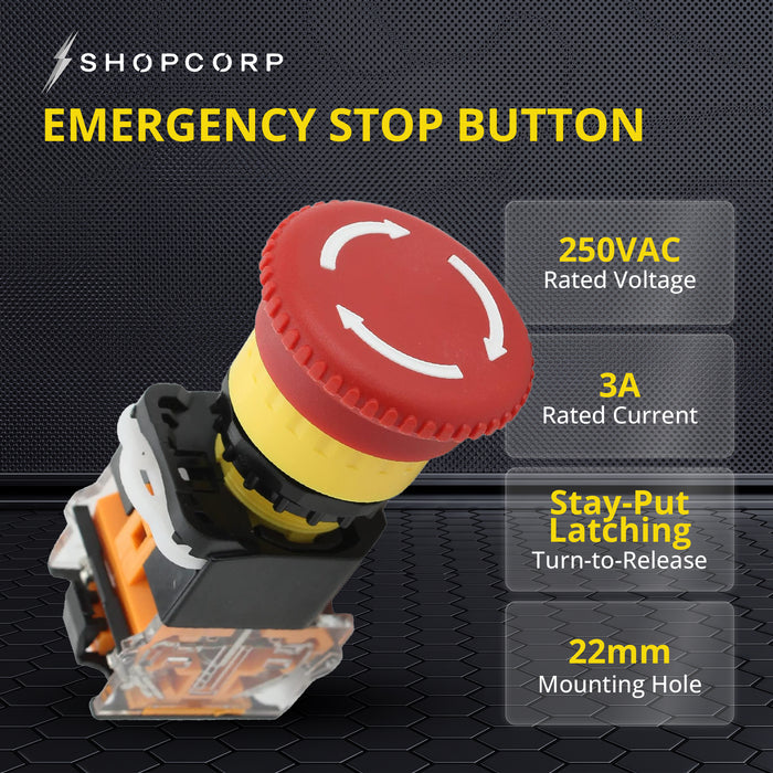 Shopcorp 22mm Control Station Box Set - Includes Momentary Push Buttons (Red and Green), Rotary Switch and Stay-Put Push Button