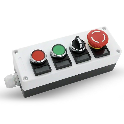 Shopcorp 22mm Control Station Box Set - Includes Momentary Push Buttons (Red and Green), Rotary Switch and Stay-Put Push Button