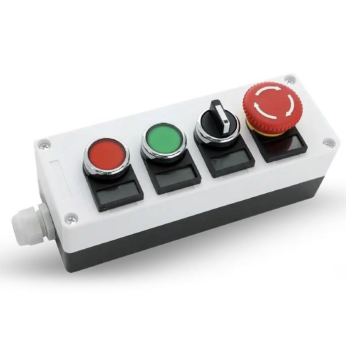 Shopcorp 22mm Control Station Box Set - Includes Momentary Push Buttons (Red and Green), Rotary Switch and Stay-Put Push Button