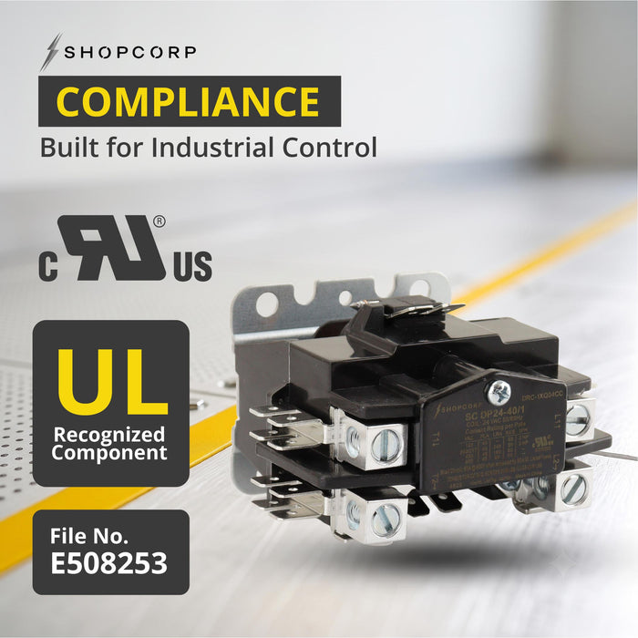 Shopcorp 40A 1 Pole 24VAC Definite Purpose, Magnetic Contactor for HVAC Heavy Duty 24 VAC Coil, Motor Load 40A, Air Conditioner & Heat Pump - 2 pack