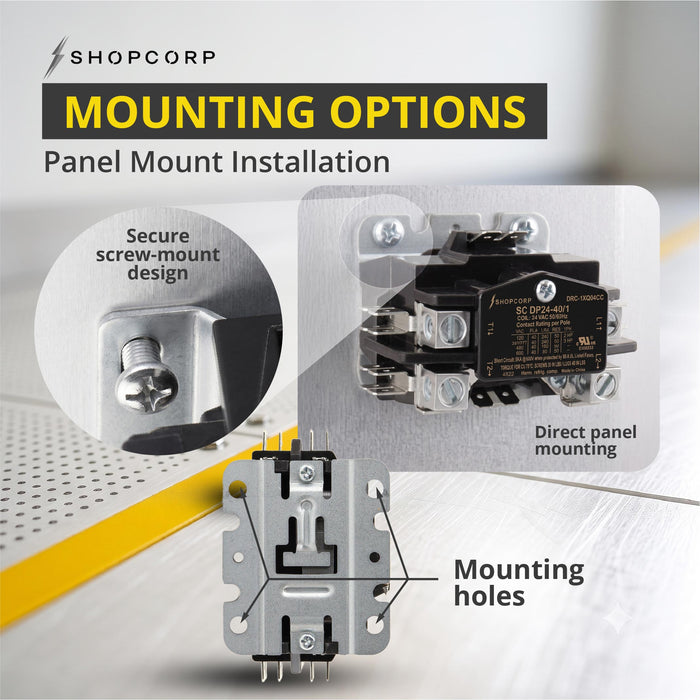 Shopcorp 40A 1 Pole 24VAC Definite Purpose, Magnetic Contactor for HVAC Heavy Duty 24 VAC Coil, Motor Load 40A, Air Conditioner & Heat Pump - 2 pack