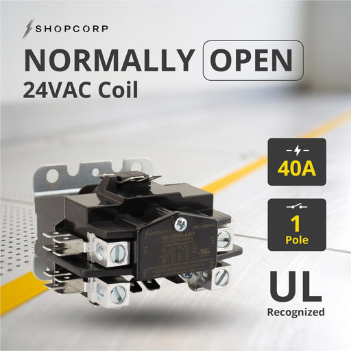 Shopcorp 40A 1 Pole 24VAC Coil Definite Purpose Magnetic Contactor, HVAC Heavy Duty 24VAC, Motor Load 40A, AC, Heat Pump