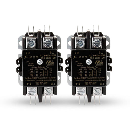 Shopcorp 40A 2 Pole 600V Definite Purpose, NO Contactor - 110/120VAC Coil for HVAC and Lighting - 2 pack
