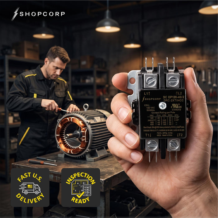 Shopcorp 40 Amp 2 Pole 600V Definite Purpose Normally Open Contactor - 110/120VAC Coil for HVAC & Lighting - UL Certified