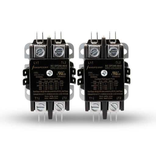 Shopcorp 40 Amp 2 Pole Definite Purpose Contactor | 50A RES, 240V Coil, UL Listed for HVAC, Lighting & Motor Load Applications | 2 Pack