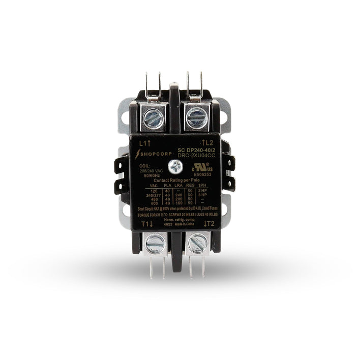 Shopcorp 40 Amp 2 Pole Definite Purpose Contactor | 50A RES, 240V Coil, UL Listed for HVAC, Lighting & Motor Load Applications