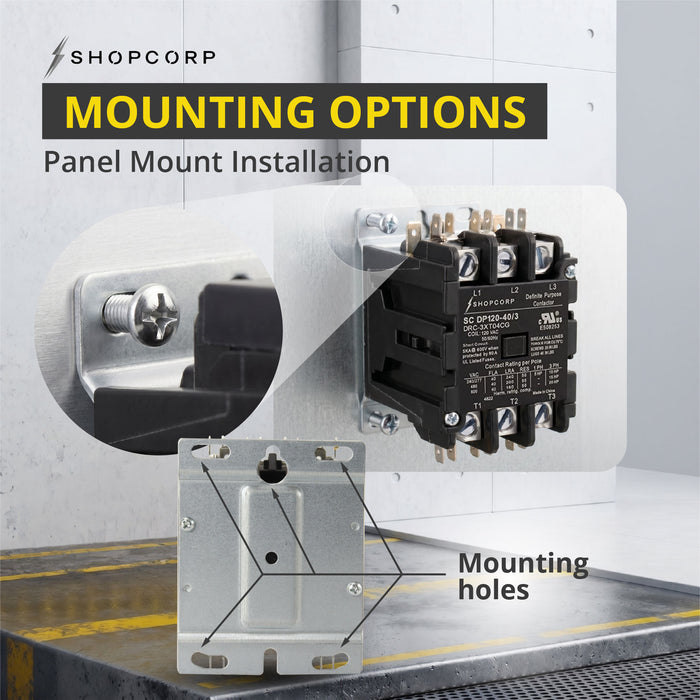 Shopcorp 40A 3 Pole 600V Definite Purpose, NO Contactor - 110/120VAC Coil for HVAC and Lighting - UL Certified