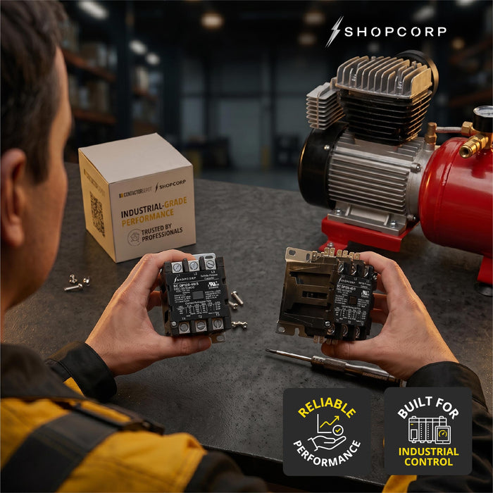 Shopcorp 40Amp 3 Pole 600V Definite Purpose, NO Contactor - 110/120VAC Coil for HVAC and Lighting - UL Certified | 2 pack