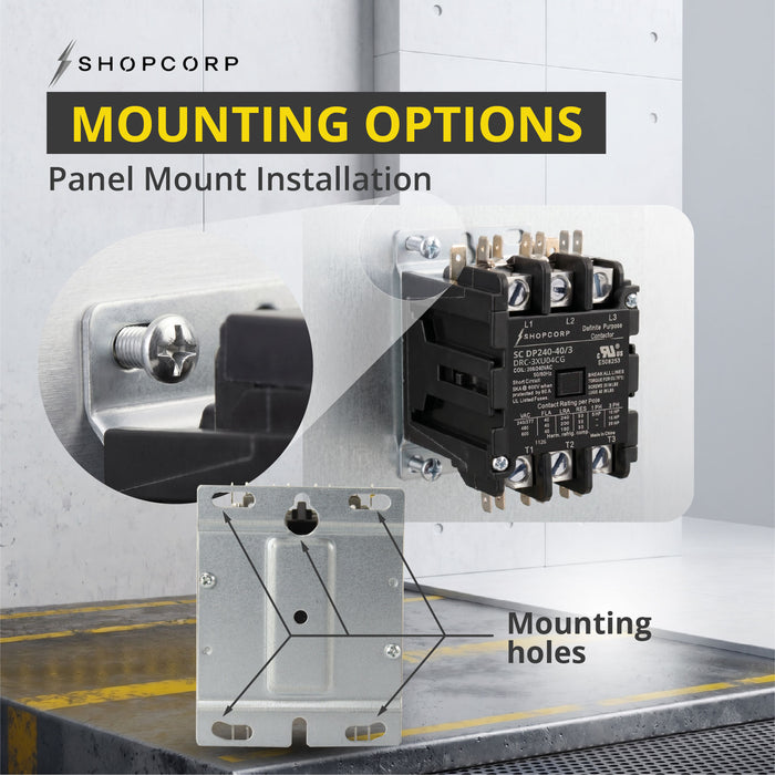 Shopcorp 40A 3 Pole 600V Definite Purpose - Normally Open Contactor - 208/240VAC Coil for HVAC & Lighting - UL Certified