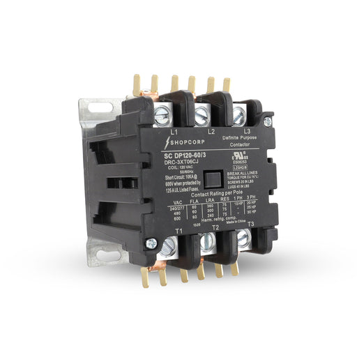 Shopcorp 60A 3 Pole Definite Purpose - 75 RES 120V Coil Contactor - UL Listed for HVAC, Refrigeration, and Heat Pump Systems