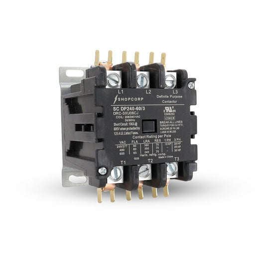 Shopcorp 60 Amp 3 Pole Definite Purpose Contactor – 75A RES, 220V/240V Coil – UL Listed for HVAC, Refrigeration, and Heat Pump Systems