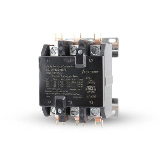 Shopcorp 90 Amp 3 Pole Definite Purpose Contactor – 120A RES, 120V Coil, IEC/UL Listed for HVAC, Lighting & Motor Applications