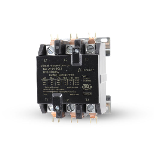 Shopcorp 90 Amp 3 Pole Definite Purpose Contactor | 120A RES, 24V Coil, IEC/UL Listed for HVAC, Lighting & Motor Applications
