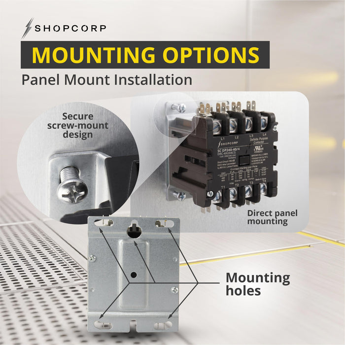 Shopcorp 40 Amp 4 Pole Definite Purpose Contactor – 208/240VAC Coil for HVAC, Refrigeration & Heat Pump Systems