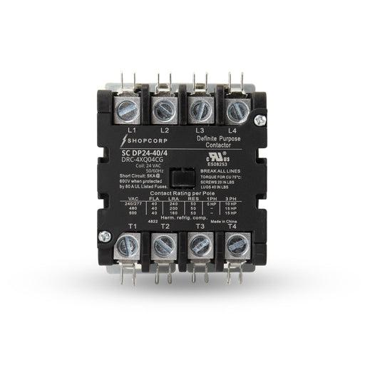 Shopcorp 40 Amp 4 Pole Definite Purpose Contactor – 24VAC Coil for HVAC, Refrigeration & Heat Pump Systems