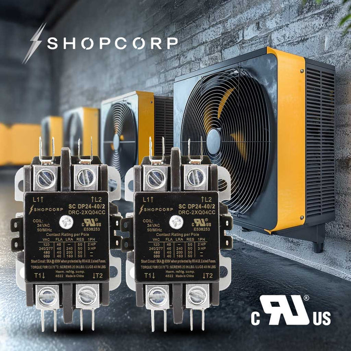 Shopcorp 40 Amp 2 Pole Contactor 24VAC - Definite Purpose 600V, Inductive 40A, Resistive 50A for HVAC & Lighting | 2 pack