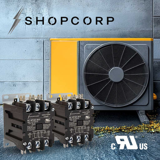 Shopcorp 40Amp 3 Pole 600V Definite Purpose, NO Contactor - 110/120VAC Coil for HVAC and Lighting - UL Certified | 2 pack
