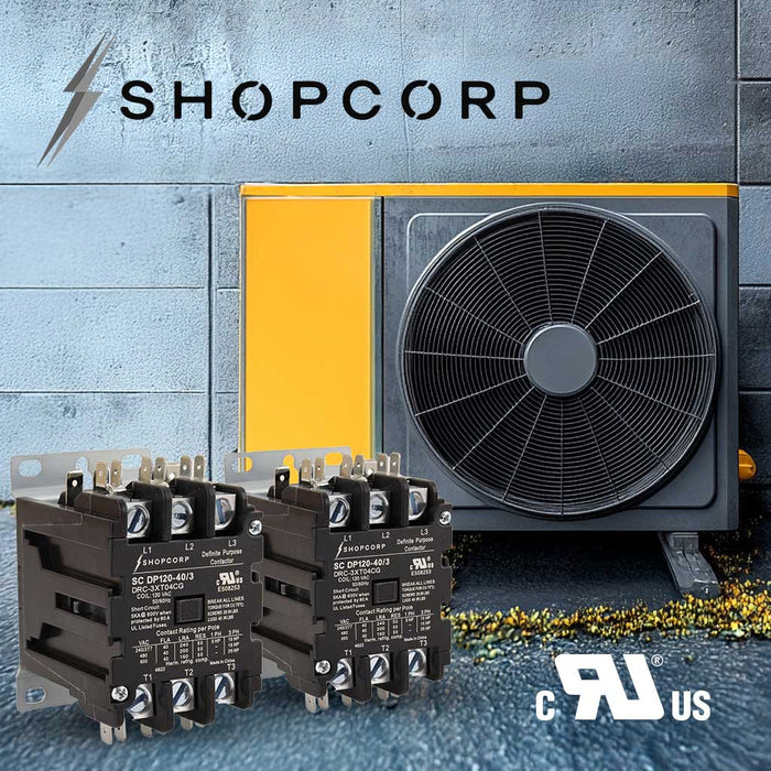 Shopcorp 40Amp 3 Pole 600V Definite Purpose, NO Contactor - 110/120VAC Coil for HVAC and Lighting - UL Certified | 2 pack