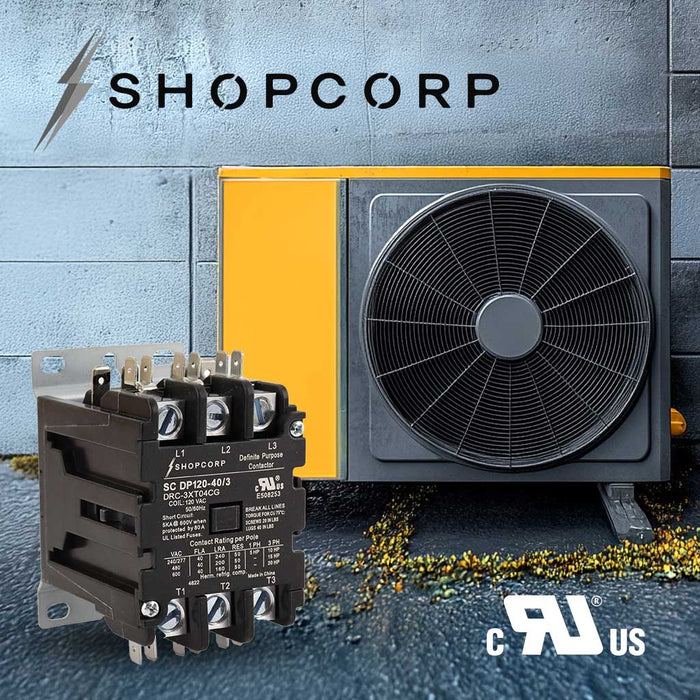 Shopcorp 40Amp 3 Pole 600V Definite Purpose, NO Contactor - 110/120VAC Coil for HVAC and Lighting - UL Certified