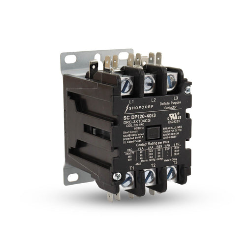 Shopcorp 40A 3 Pole 600V Definite Purpose, NO Contactor - 110/120VAC Coil for HVAC and Lighting - UL Certified