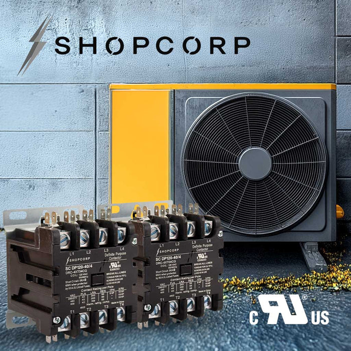 Shopcorp 40A 4 Pole 600V Definite Purpose, NO Contactor - 110/120VAC Coil for HVAC, AC & Lighting - UL Certified | 2 pack