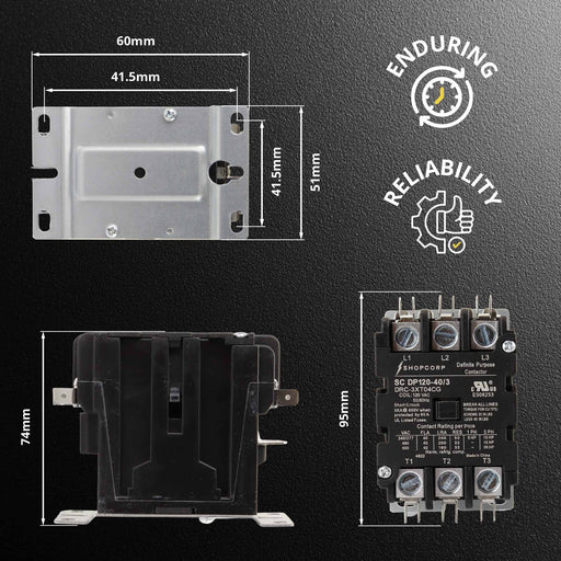 Shopcorp 40A 3 Pole 600V Definite Purpose, NO Contactor - 110/120VAC Coil for HVAC and Lighting - UL Certified