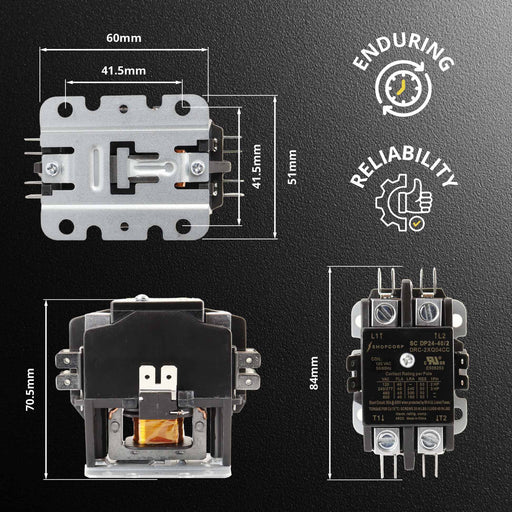 Shopcorp 40A 2 Pole 600V Definite Purpose, NO Contactor - 110/120VAC Coil for HVAC and Lighting