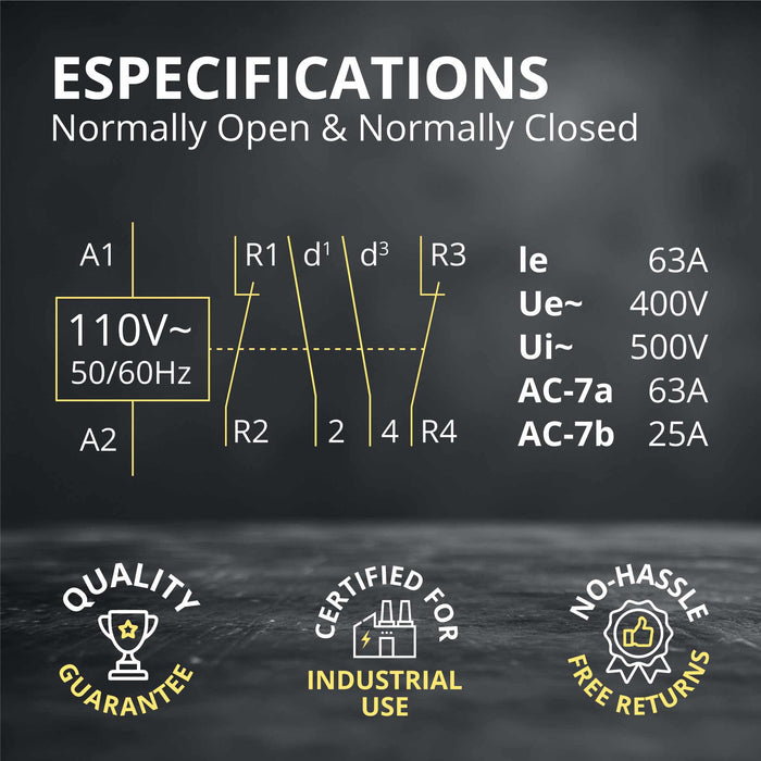 Electrodepot 40A 4 Pole 2NO / 2NC 400V Contactor - 110/120VAC for HVAC, AC, Motor Load and Lighting