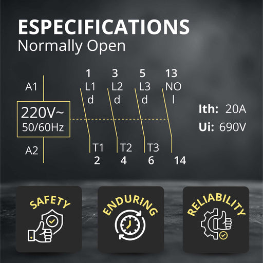 Shopcorp Mini Contactor 3 Pole – 220V Coil, 12A AC-3 20A AC-1, IEC 690V for HVAC, Lighting & Motor Control