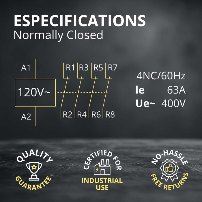 Electrodepot 40A 4 Pole Normally Closed 400V Contactor - 110/120VAC, Includes DIN Rail and 2 Screws for HVAC, AC, Motor Load and Lighting