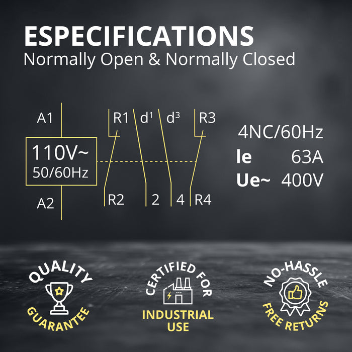 Shopcorp 40Amp 4 Pole 2NO / 2NC 400V Contactor - 110/120VAC, Includes DIN Rail for HVAC, AC, Motor Load and Lighting