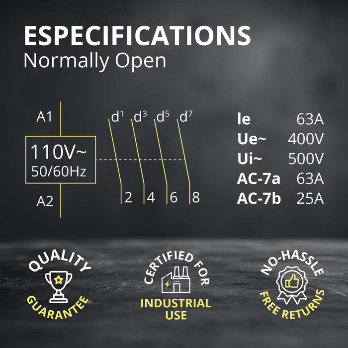 Shopcorp 40A 8 Pole (4x2) NO Contactor - 110/120VAC Coil, DIN Rail and Screws for HVAC, AC, Motor and Lighting