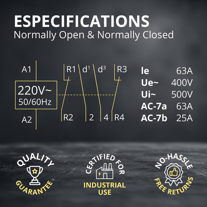 Shopcorp 63 Amp 4 Pole 2NO / 2NC 400V Contactor, 220VAC Coil for HVAC, Air Conditioner, Motor Load & Lighting System