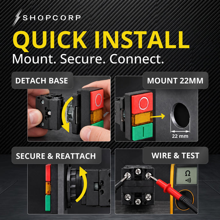 Shopcorp Double Push Button (On/Off Switch) for Industrial Equipment and Mount Panels