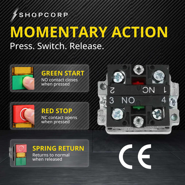 Shopcorp Double Push Button (On/Off Switch) for Industrial Equipment and Mount Panels