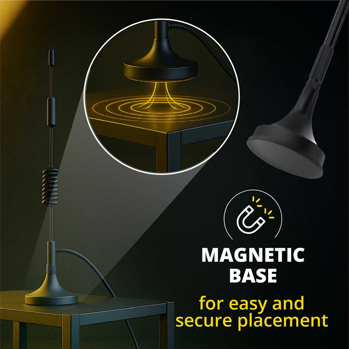 Shopcorp Dual Band WiFi Antenna 2.4GHz/5GHz/5.8GHz, 2dBi RP-SMA Male Magnetic Base, 10 ft Cable