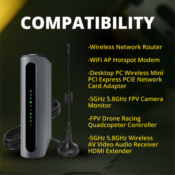 Shopcorp Dual Band WiFi Antenna 2.4GHz/5GHz/5.8GHz, 2dBi RP-SMA Male Magnetic Base, 10 ft Cable