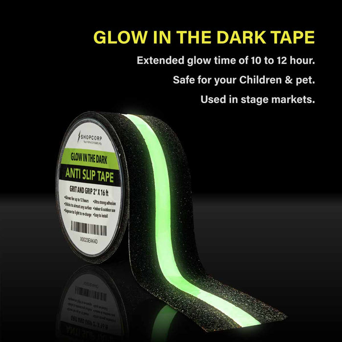 Electrodepot Professional Non-Slip Glow in The Dark Tape - Heavy Duty Adhesive Grip Strip (2 in x 16.4 ft) Single Pack